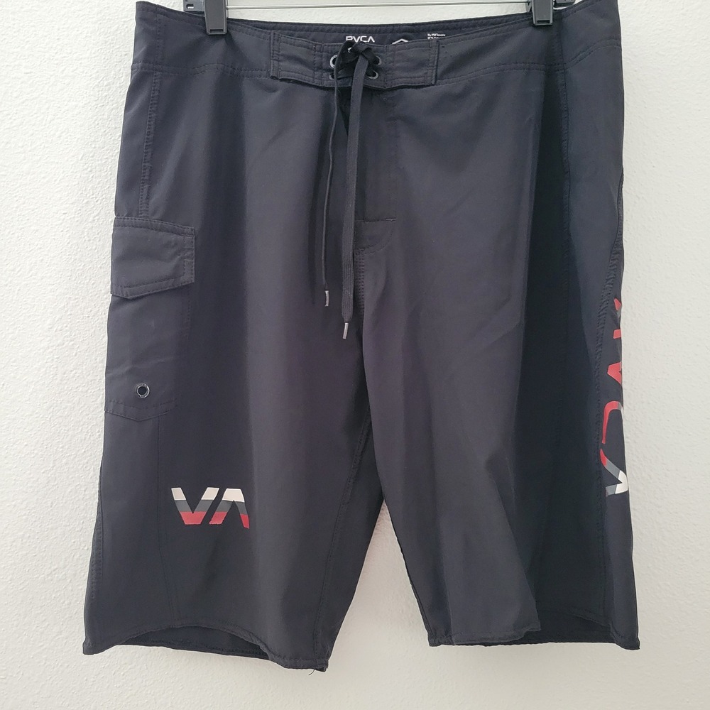 RVCA Western II Board Shorts Mens 33 Black Cargo Pocket Drawstring Swim Trunks